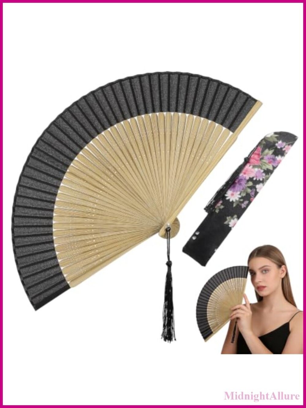 Vintage Style Folding Handheld Fan with Bag Chinese Dance Fan for Performance